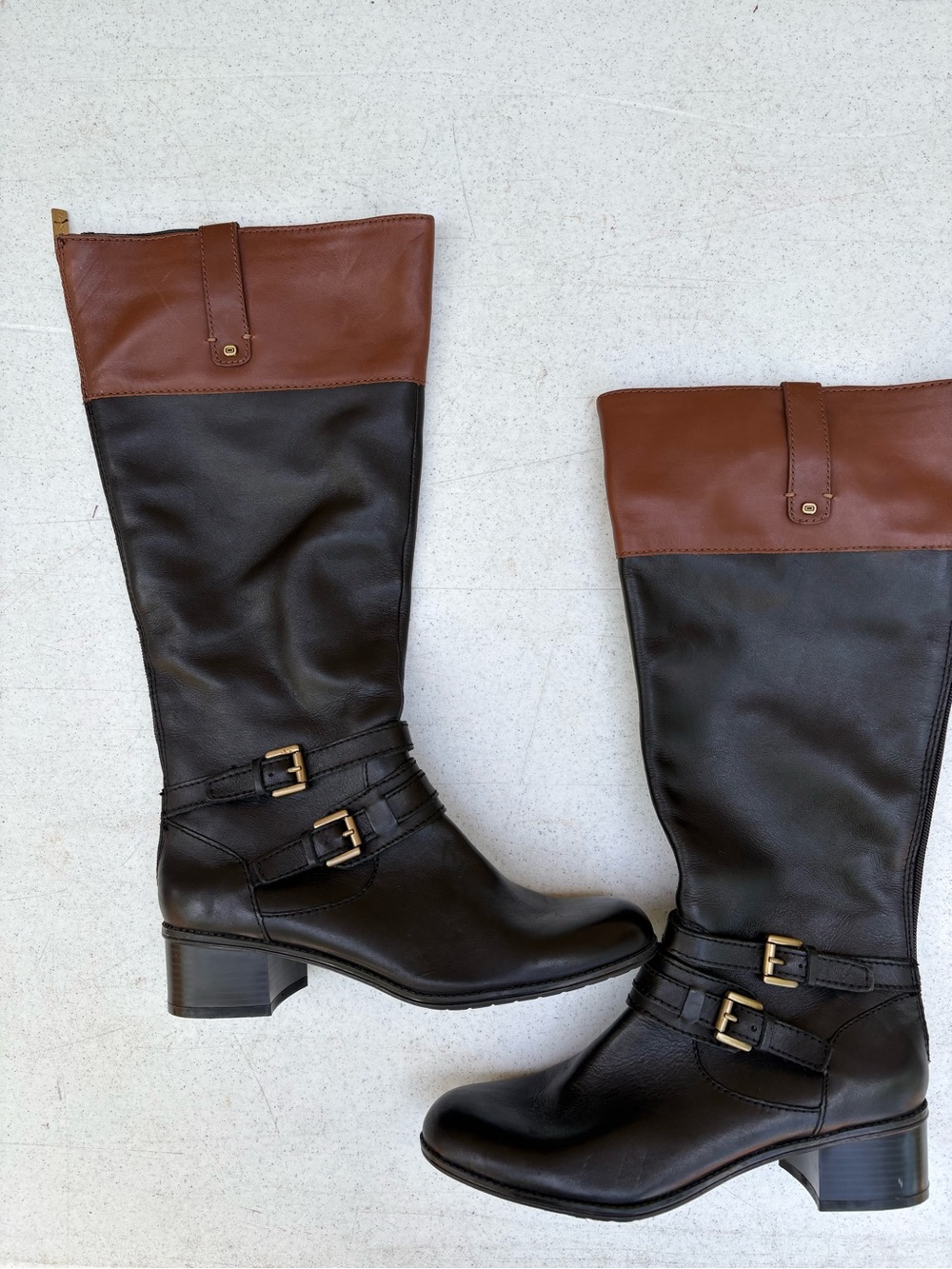 Bandolino Black and Brown Two-Tone Over-the-Knee Buckle Boots